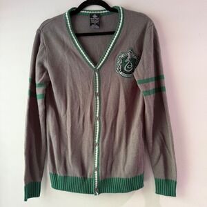 Harry Potter Slytherin Cardigan Sweater Small Grey Green Varsity Excellent